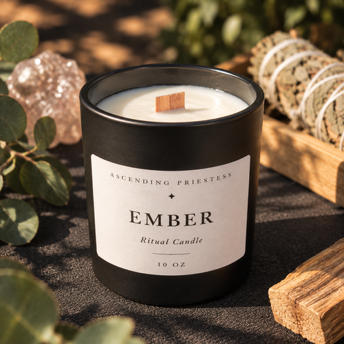 EMBER ritual candle, 10 oz wood wick, spiced and grounding